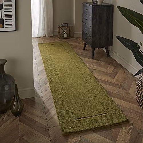 Mayfair Hand-Knotted Natural Wool Living Room Rug in Green, W: 60 cm, L: 230 cm – 2
