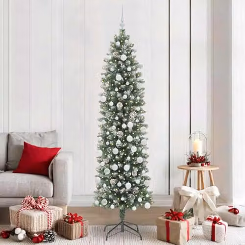 vidaXL Artificial Slim Cone Christmas Tree in Green and White, Height: 210 cm – 2