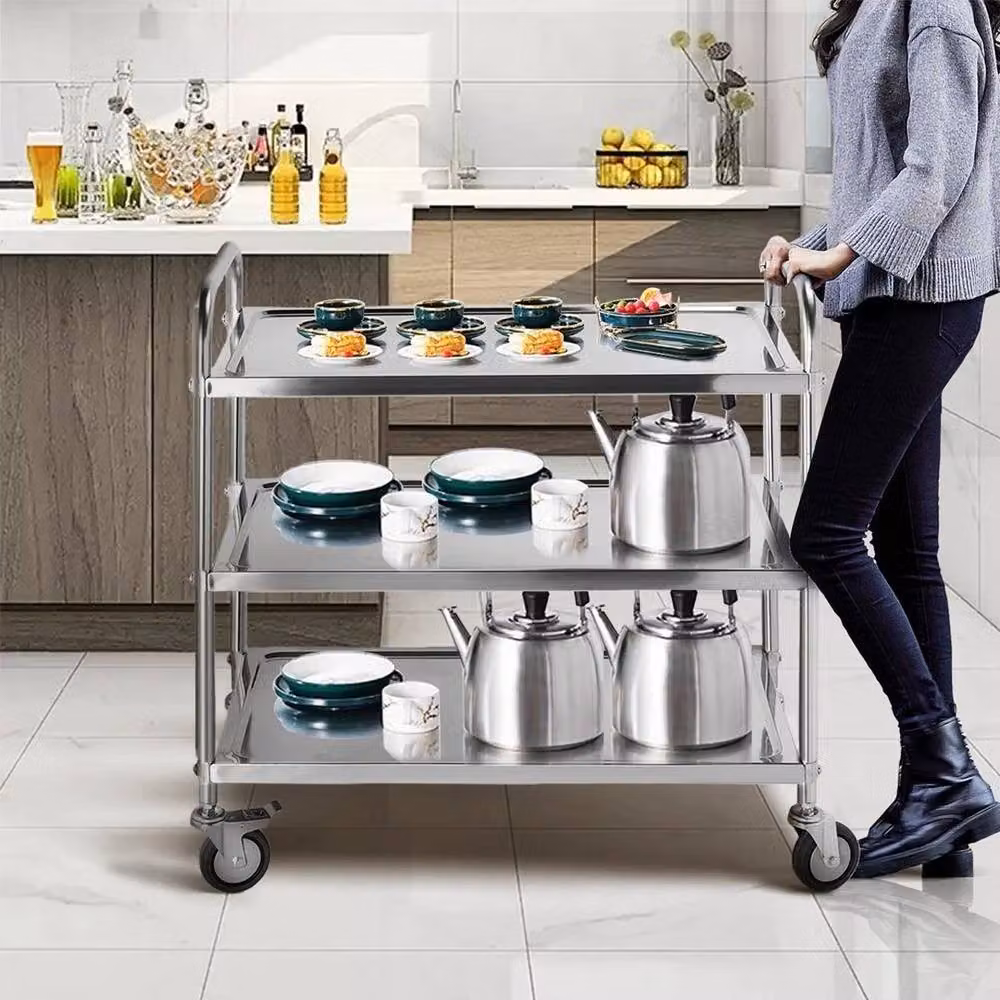 PAWNORA Silver Metal Kitchen Cart with Lockable Wheels – 4