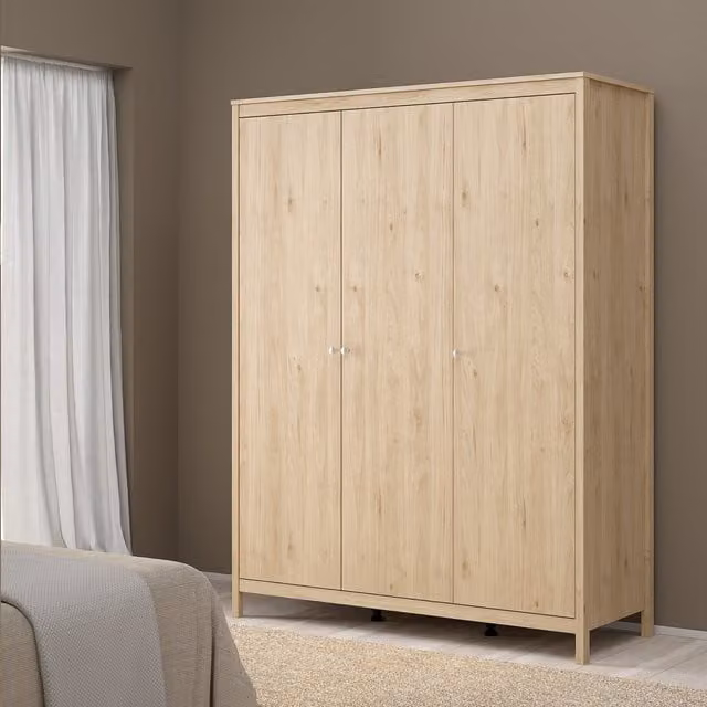 Furniture To Go Madrid 3-Door Wardrobe in Matt Black and Jackson Hickory Oak