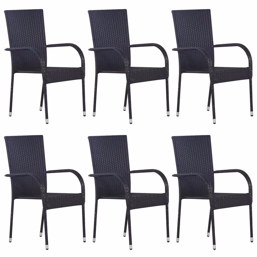 Berkfield Home 7 Piece Black Poly Rattan Garden Dining Set – 3