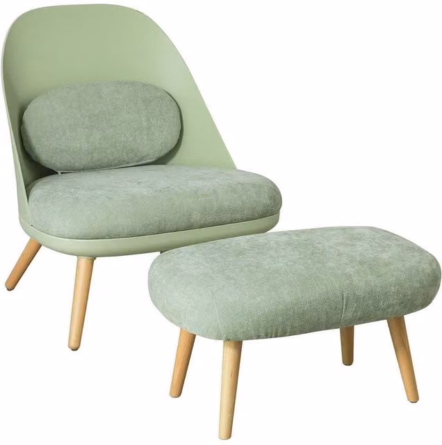 SoBuy Scandinavian Style Armchair with Matching Ottoman in Green Fabric