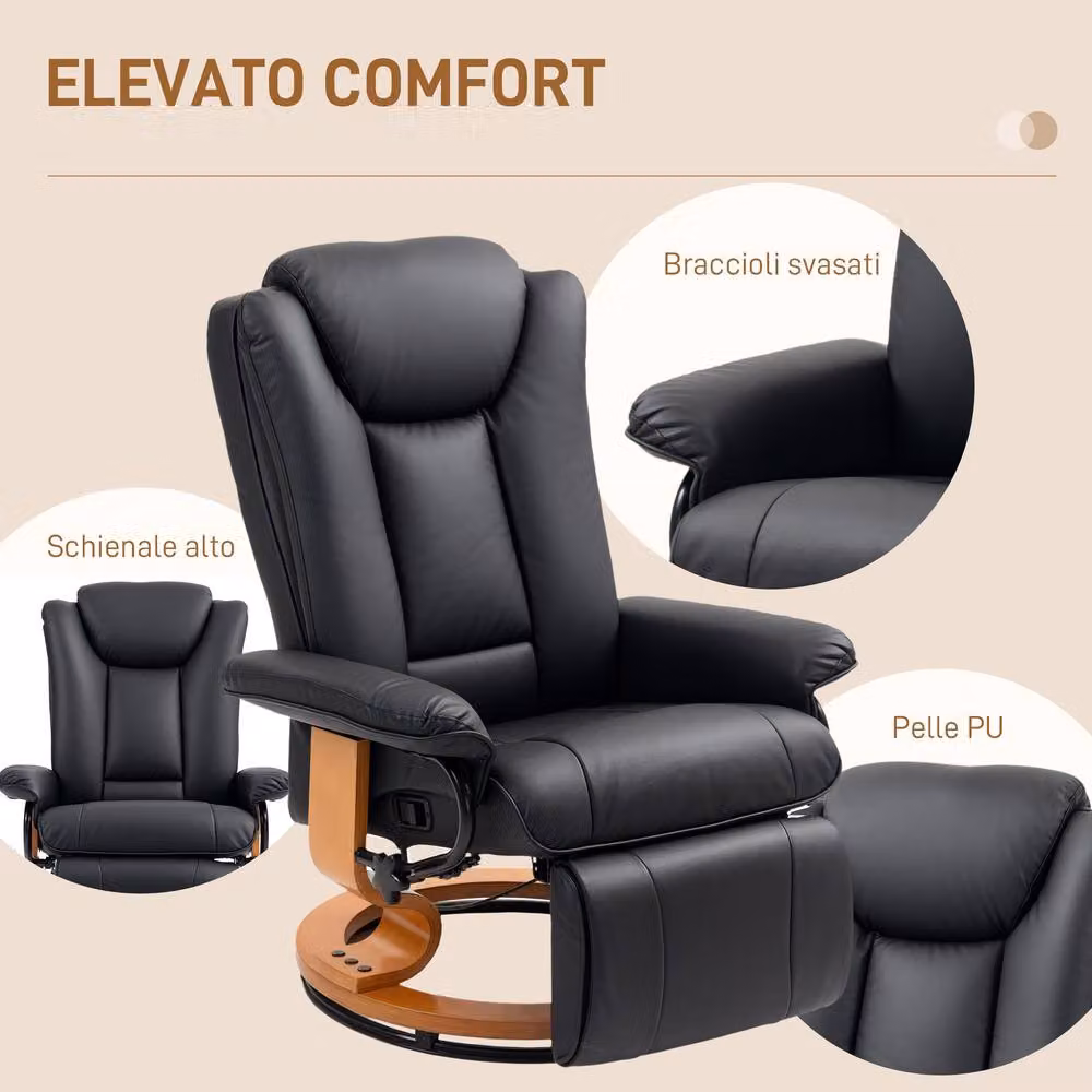 STILVORA Black Faux Leather Recliner Chair with Footrest and 360 Degree Swivel – 9