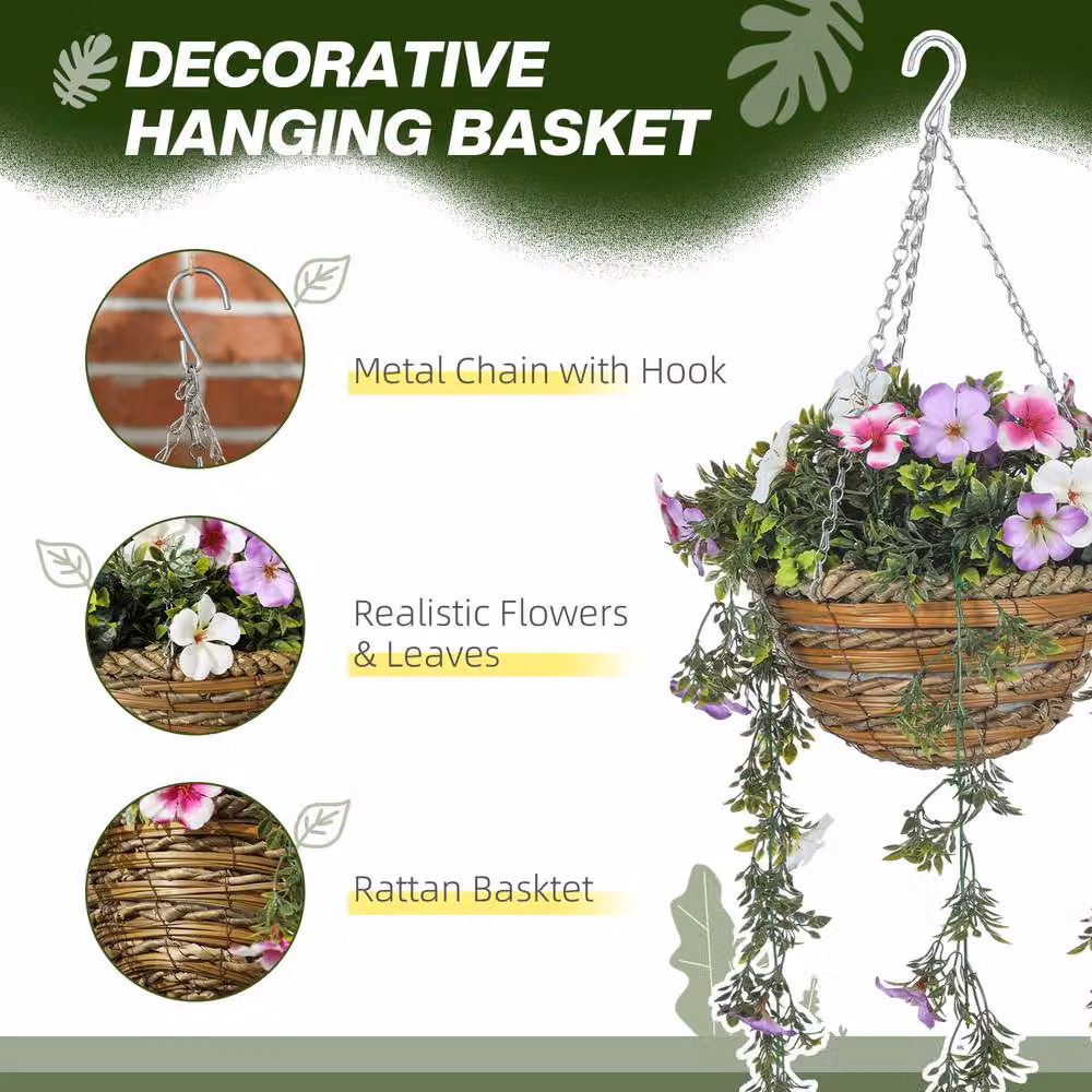 STILVORA Set of 2 Pink Multicolour Artificial Hanging Baskets with Silk Azalea Flowers – 4