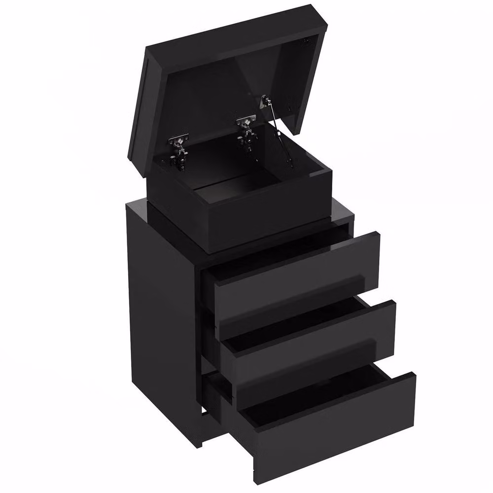 FORGEVIO High Gloss Bedside Table with RGB LED Lighting and 3 Drawers in Black – 3