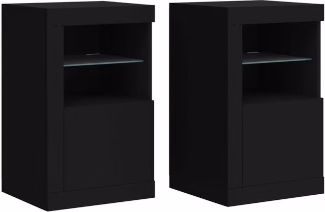 Berkfield Home Set of 2 Modern Black Matt Side Cabinets with Integrated LED Lighting and Glass Doors – 1