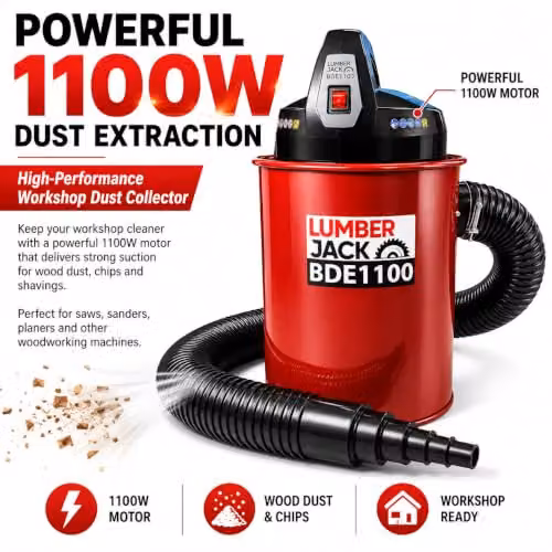 Lumberjack 1100W Woodworking Dust Collector with 50L Drum in Red, W: 100 cm, D: 40 cm, H: 40 cm – 6