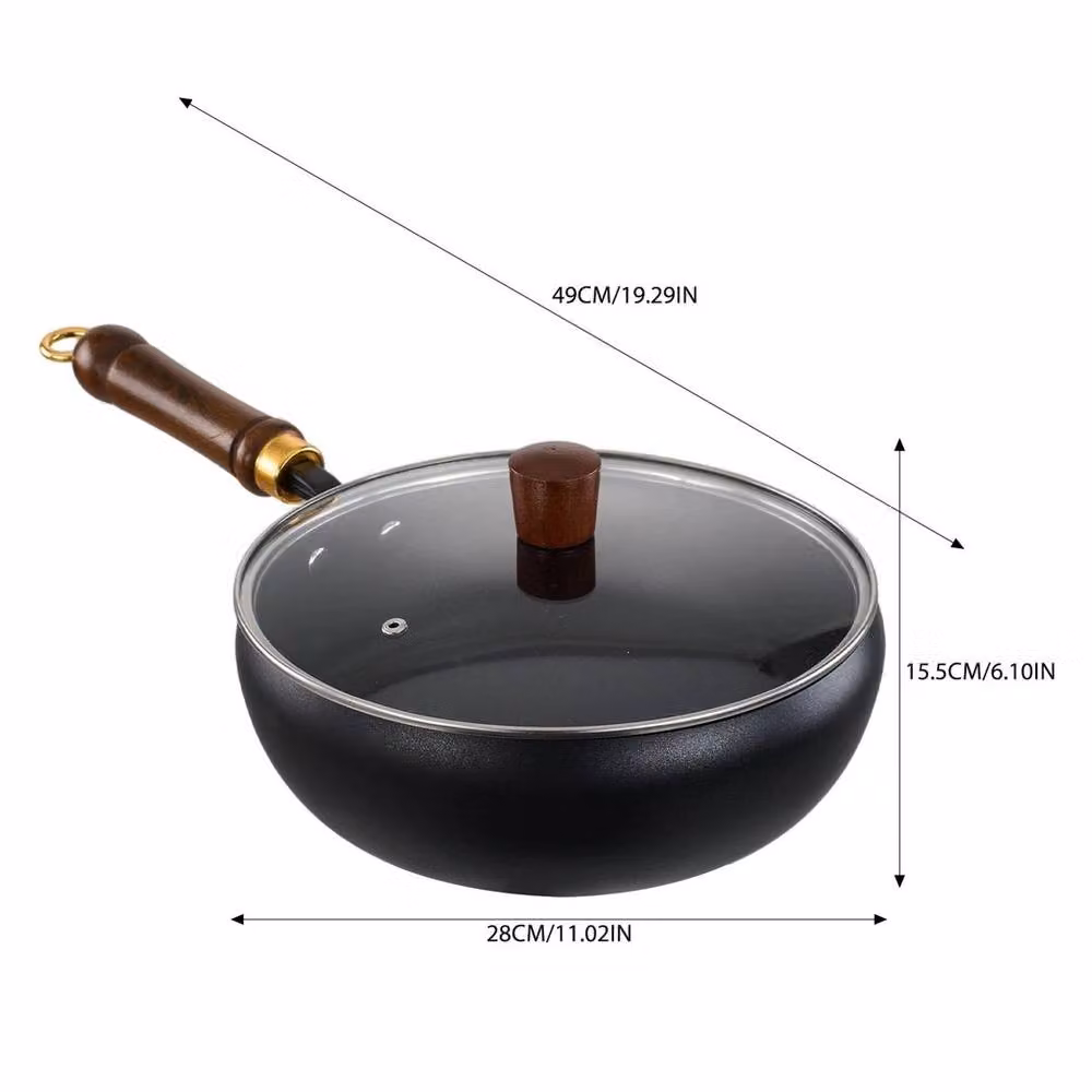 PAWNORA Cast Iron Wok Deep Cooking Fry Pan with Glass Lid, Black, Diameter: 28 cm – 2
