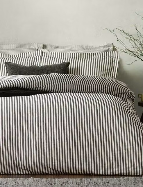 YARD Hebden Striped Reversible Cotton Duvet Cover Set, Black Mix, W: 180 cm, H: 200 cm