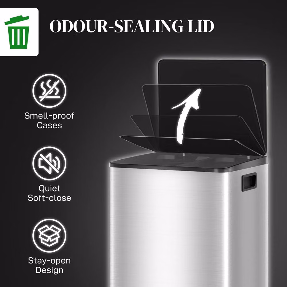 STILVORA 40L Dual Compartment Stainless Steel Kitchen Pedal Bin with Soft-Close Lid in Silver – 5