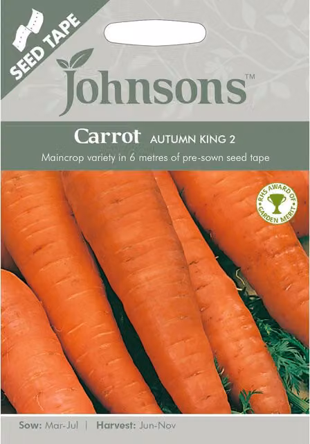Johnsons Autumn King Orange Carrot Vegetable Seed Tape