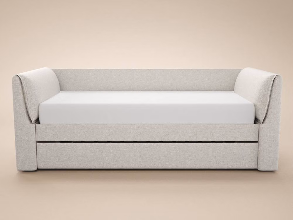 Flair Modern Upholstered Day Bed with Trundle in White or Beige, W: 90 cm, L: 200 cm – 3