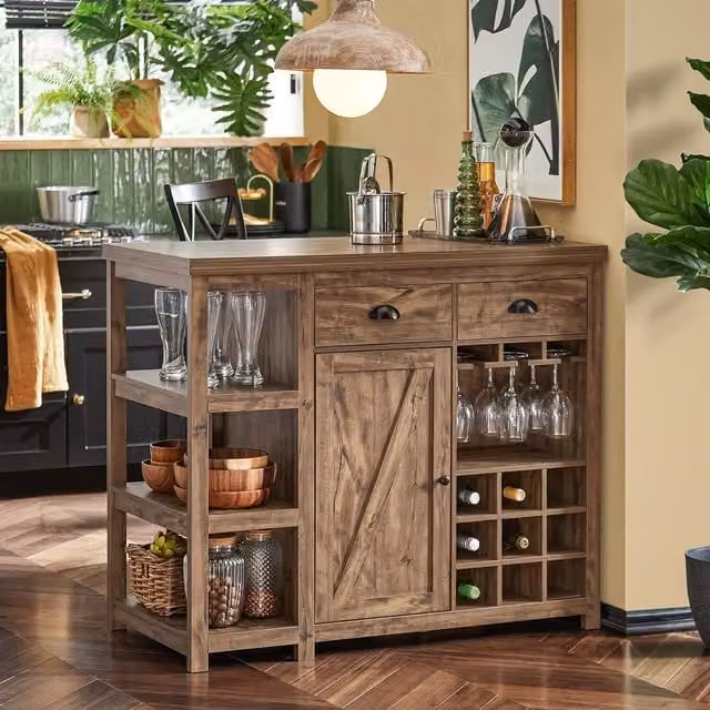 SoBuy Industrial Vintage Style Kitchen Island Sideboard Bar Table in Brown