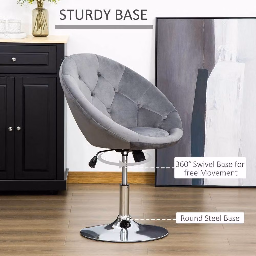 EONLION Grey Velvet Swivel Bar Stool with Adjustable Height and Metal Frame, Height: 100 cm – 3