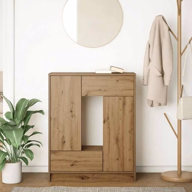 Berkfield Home Artisan Oak Sideboard with Drawers and Doors in Brown, W/D/H: 73 x 31 x 90 cm