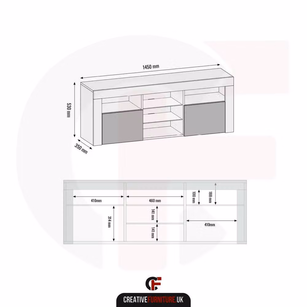 Creative Furniture Pulse TV Unit, White with Glossy Doors, W: 145 cm, H: 53 cm, D: 35 cm – 4