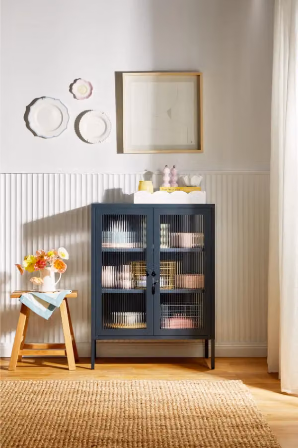 Mustard Made The Mixer Freestanding Cabinet in Slate Grey with Glass Doors and Lock, W/D/H: 75 x 40 x 100 cm – 3