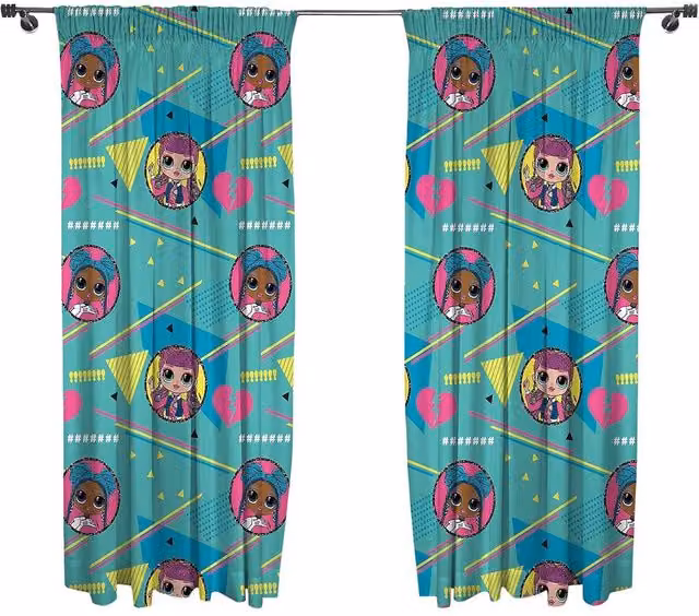 LOL Surprise OMG Beat Pencil Pleat Curtains, Pack of 2, Turquoise