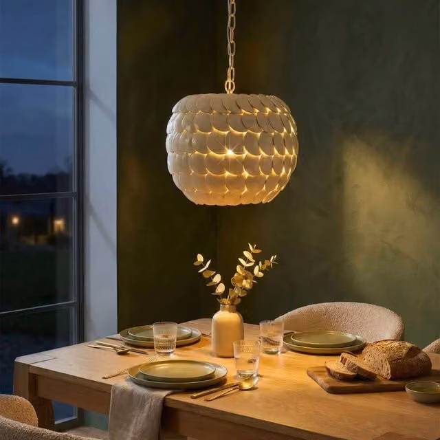 Wyld and Coco Beige Coconut Shell and Rattan Pendant Lamp