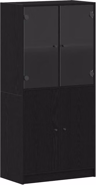 Berkfield Home Highboard with Glass Doors in Black Oak, W: 68 cm, D: 37 cm, H: 142 cm