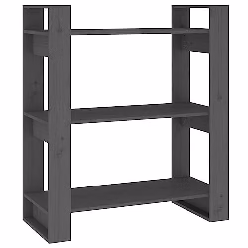 vidaXL Grey Solid Wood Pine Book Cabinet and Room Divider, W: 80 cm, D: 35 cm, H: 91 cm – 1