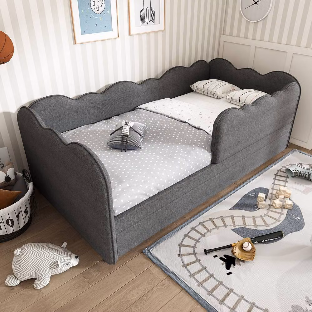 ModernLuxe Upholstered Grey Fabric Daybed with Pull-out Guest Bed, W/D/H: 190 x 90 x 70 cm – 7