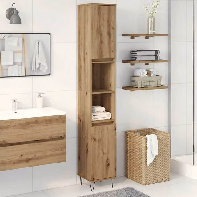 Berkfield Home Classic Artisan Oak Bathroom Cabinet in Brown, W/D/H: 30 x 30 x 190 cm – 1