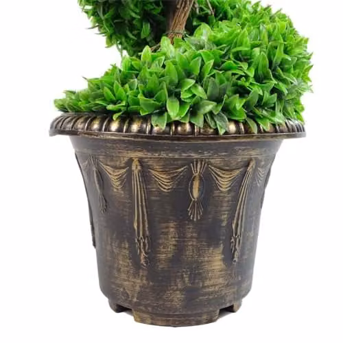 Large Leaf Artificial Spiral Tree in Green with Decorative Planter, H 120 x W 35 x D 35 cm – 4