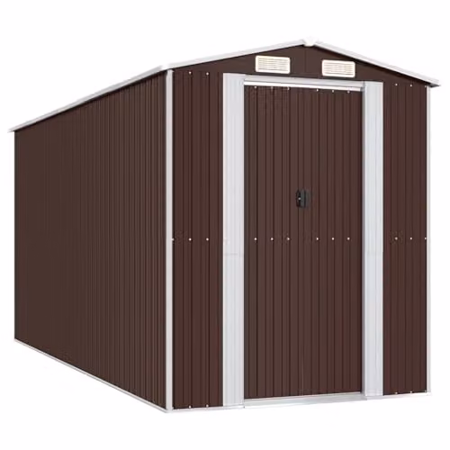 vidaXL Garden Shed in Dark Brown, Galvanised Steel, W/D/H: 440 x 192 x 223 cm