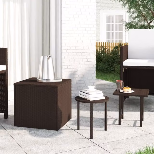 Berkfield Home Set of 3 Brown Poly Rattan and Metal Side Tables – 1