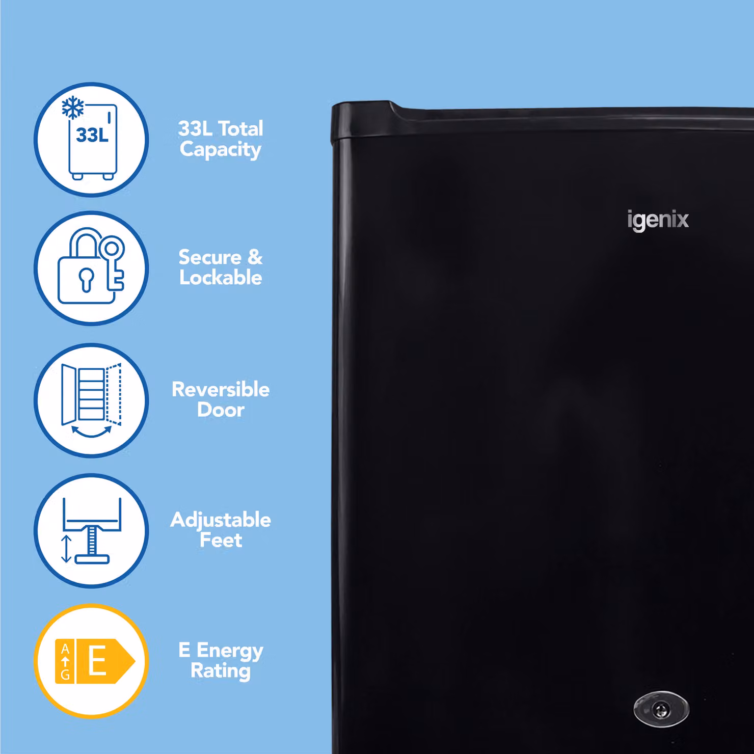 Igenix 33 Litre Lockable Countertop Upright Mini Freezer in Black – 2