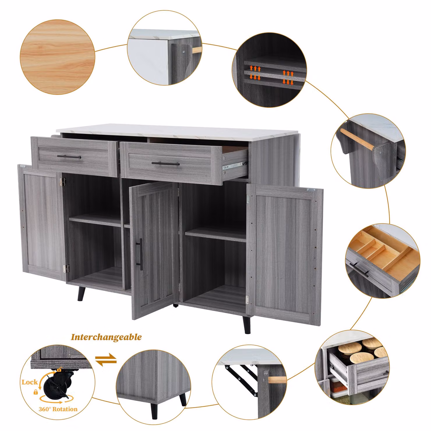 Aosom UK Mobile Kitchen Island Trolley with 2 Drawers and Foldable Tabletop, Grey and White, W: 46 cm, D: 71 cm, H: 91.5 cm – 7