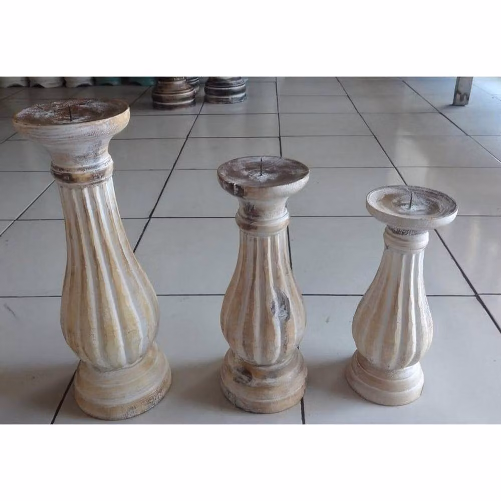 Minster Pillar Design Candle Holder in Brown and White, W: 8 cm, D: 8 cm, H: 35 cm – 2