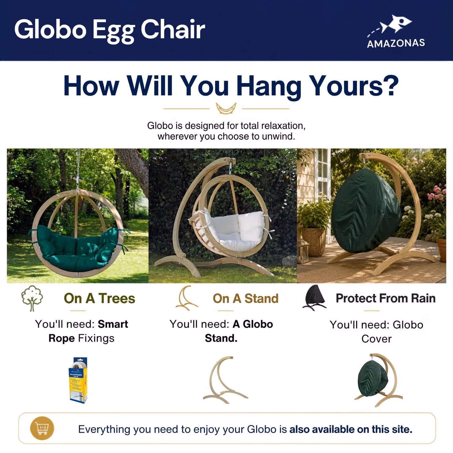 Amazonas Globo Single Hanging Egg Chair in Dark Green Spruce Wood for Indoor and Outdoor Use – 7
