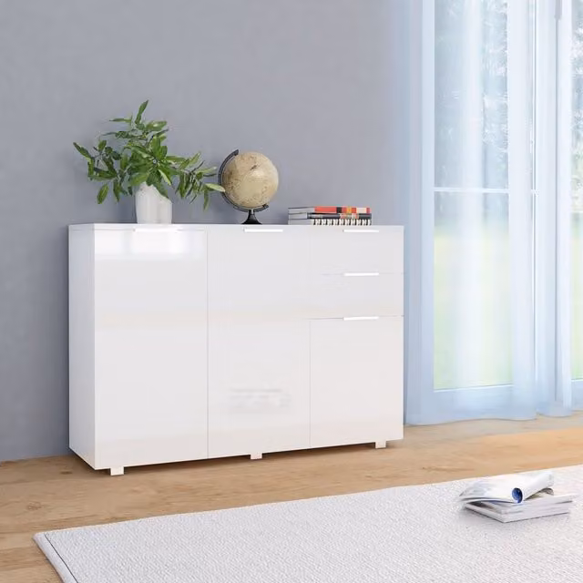 Berkfield Home High Gloss White Modern Sideboard W: 107 cm, D: 35 cm, H: 76 cm – 1
