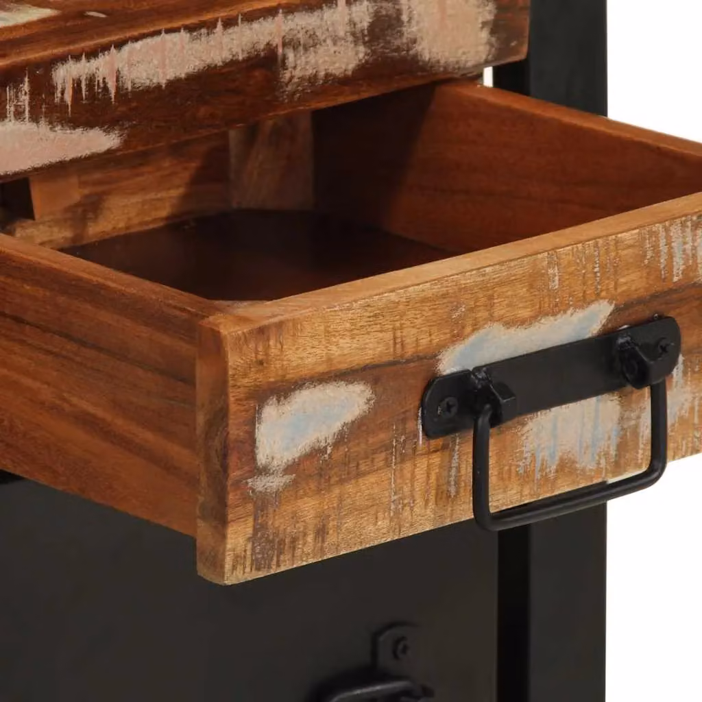 Berkfield Home Set of 2 Rustic Mango Wood and Metal Bedside Cabinets in Multicolour – 5