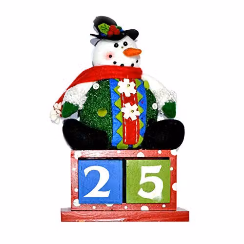 SHATCHI Multicolour Wooden Block Snowman Advent Calendar Tabletop Christmas Decoration