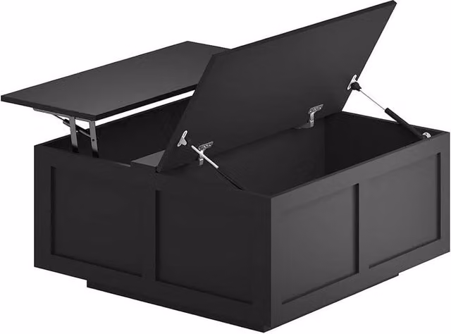 NESTLUNE Black Modern Wood Lift Top Coffee Table with Large Storage, W: 100 cm, D: 40 cm, H: 15 cm