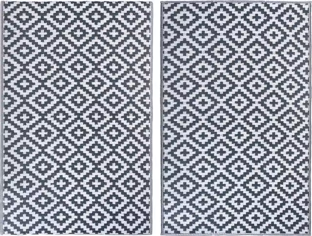 Gardenisita Grey Geometric Patterned Outdoor Garden Rug with UV Resistance and Reversible Design