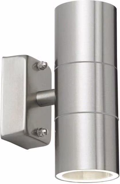 Loops IP44 Outdoor Up & Down Wall Accent Lamp in Silver Stainless Steel with 2x GU10 LED Bulbs