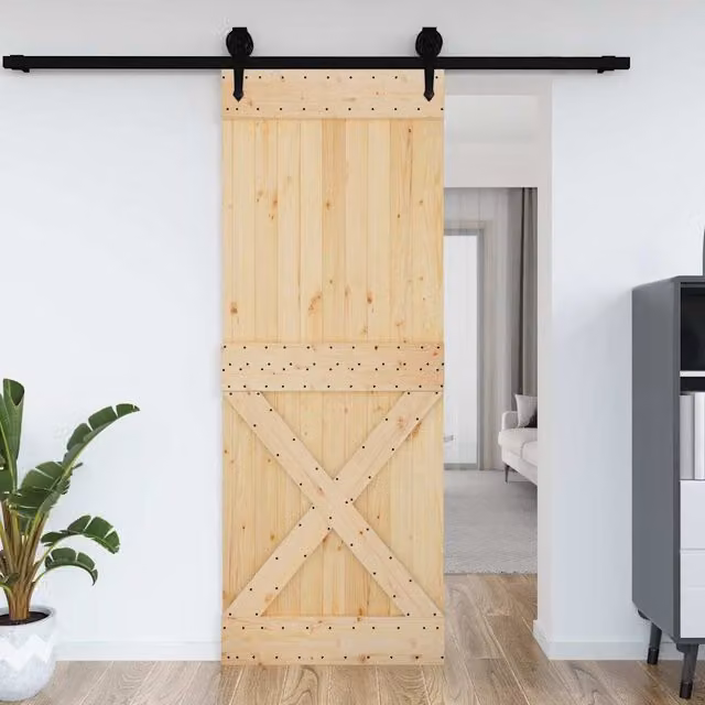 Berkfield Home Narvik Rustic Sliding Door in Brown Solid Pine Wood, W: 85 cm, H: 210 cm – 1
