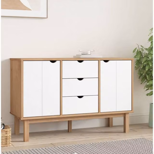 Berkfield Home OTTA Sideboard in Brown and White Solid Pine, W/D/H: 113.5 x 43 x 73 cm – 1
