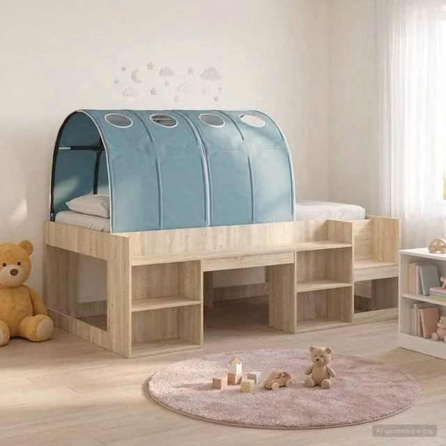 Berkfield Home 3-Piece Bed Frame with Tunnel in Sonoma Oak and Light Blue