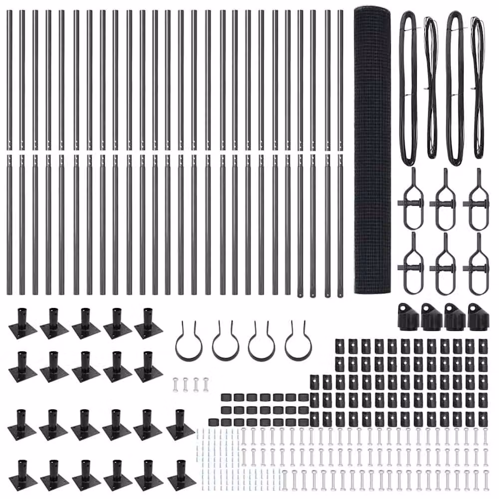Berkfield Home Modern Welded Wire Fence with 13 Flanged Posts, Grey Powder-Coated Steel – 4