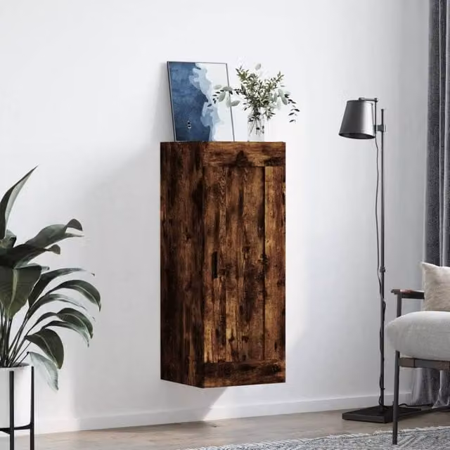 Berkfield Home Wall Mounted Smoked Oak Cabinet in Brown, W/D/H: 34.5 x 34 x 90 cm