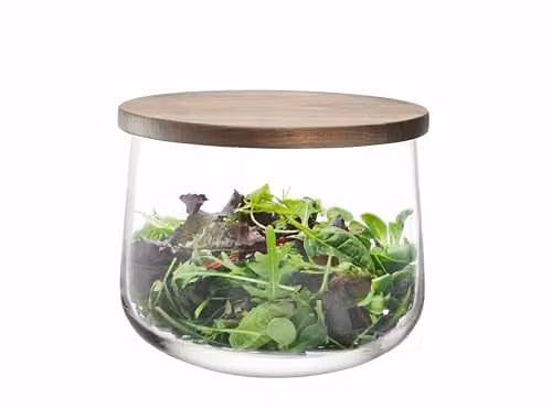 LSA International City Salad Bowl with Walnut Lid, Transparent Glass and Wood, Diameter: 22 cm