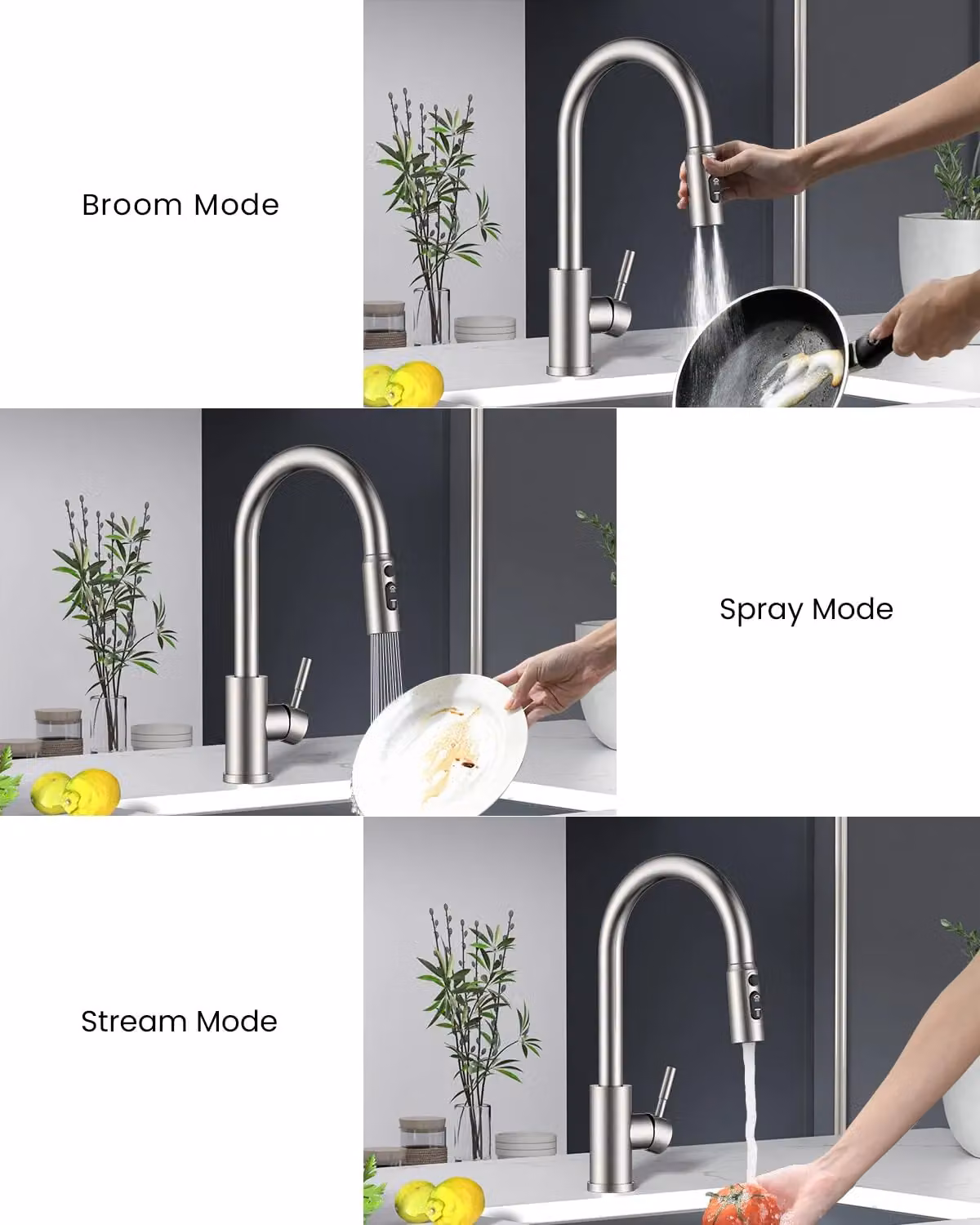 Appaso Single Lever Kitchen Sink Mixer Tap with Pull Out Spray Function in Gold – 3