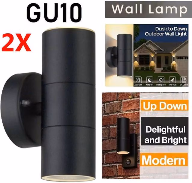 ATEK Pack of 2 Black IP65 Waterproof Up and Down Outdoor Wall Lights – 1