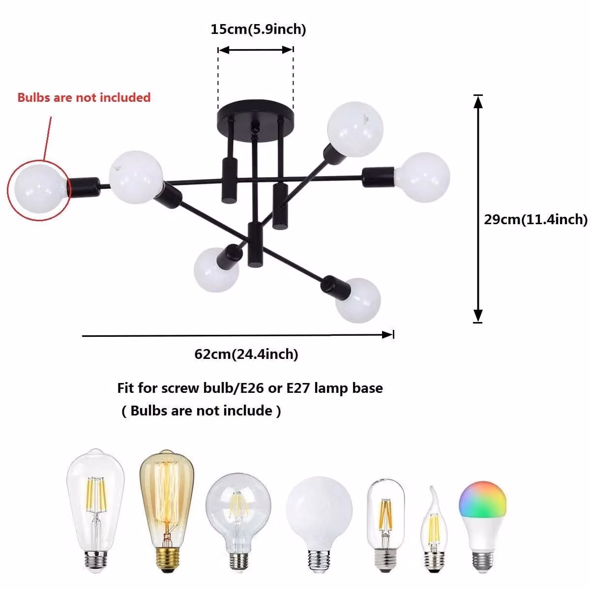 Garwarm Vintage 6-Light Metal Sputnik Ceiling Chandelier in Black – 4