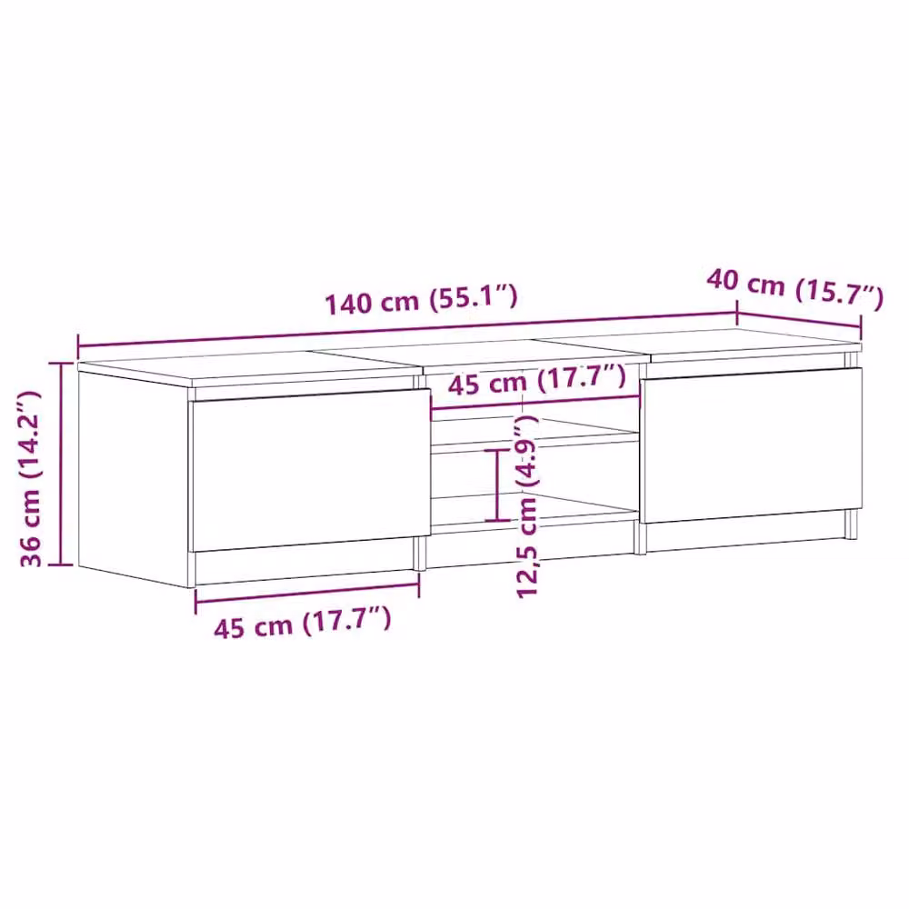 Berkfield Home Black Oak TV Cabinet, W: 140 cm, D: 40 cm, H: 35.5 cm – 6